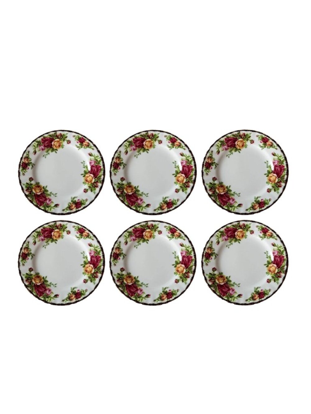 Royal Albert 1962 6 Piece Old Country Roses Bread & Butter Dessert Plates 6.25"